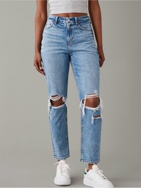 American Eagle Outfitters Light Blue Distressed Straight Leg Jeans